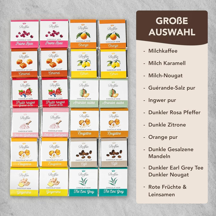 Dolfin Selected Chocolates, Panache - 24 de pătrate - 12 arome delicioase Bomboane de Ciocolata Naty Shop