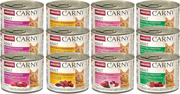 Animonda Carny Adult Hearty Variation (12 X 400 G), hrană umedă pentru pisici adulte, hrană umedă cu 100% ingrediente din carne proaspătă, hrană pentru pisici fără cereale și zahăr