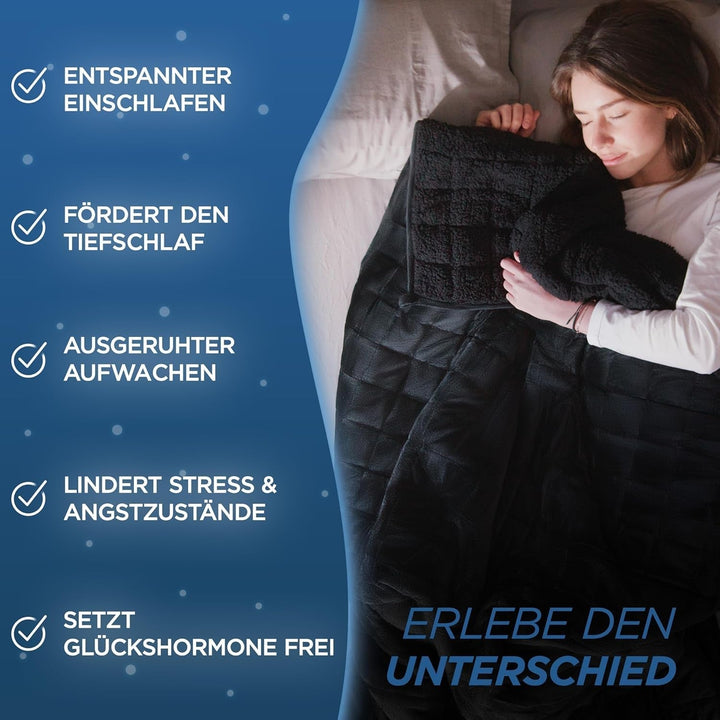 Samthus Pătură ponderată 135X200Cm 9Kg Sherpa Fleece - Certificată Oeko-Tex - Pătură de terapie și pătură de relaxare - Dormiți mai bine cu pătura noastră grea - Pătură ponderată - negru Paturi si Cuverturi Besuche den Samthus-Store