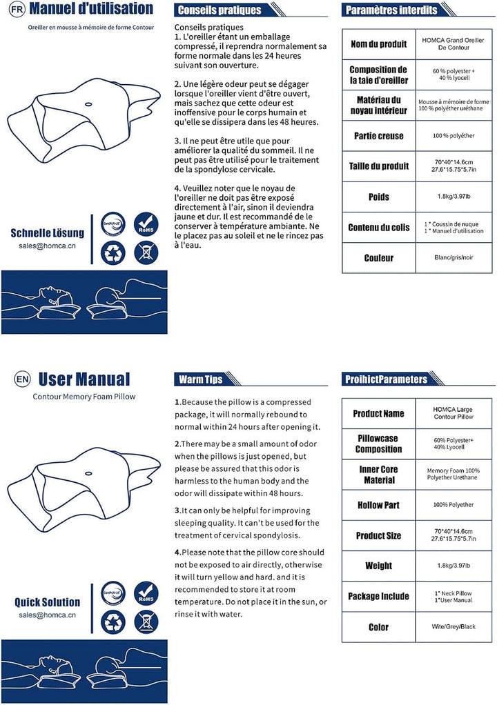Pernă ortopedică din spumă de memorie pentru susținerea gâtului pernă pentru coloana cervicală Pernă ergonomică pentru dureri de spate, laterale și abdominale, 70X40X8.5/14Cm Perne ortopedice cervicale Naty Shop
