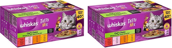 WHISKAS 1+ Hrană umedă pentru pisici - De la 1 an - 40X85G săculeți - Hrană umedă pentru pisici în sos - Hrană umedă de înaltă calitate pentru pisici - pachet mare