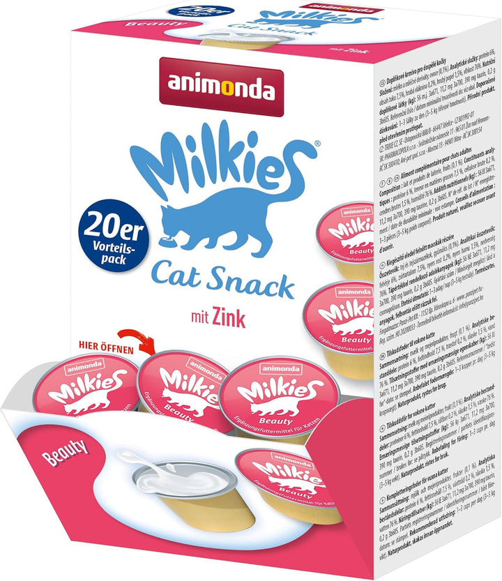 Animonda Milkies Selection (20 cupe À 15 G), lapte de pisică ușor digerabil pentru pisici adulte, pachet valoric practic cu 20 de cupe de lapte de pisică, gustare cu lapte fără soia și zahăr