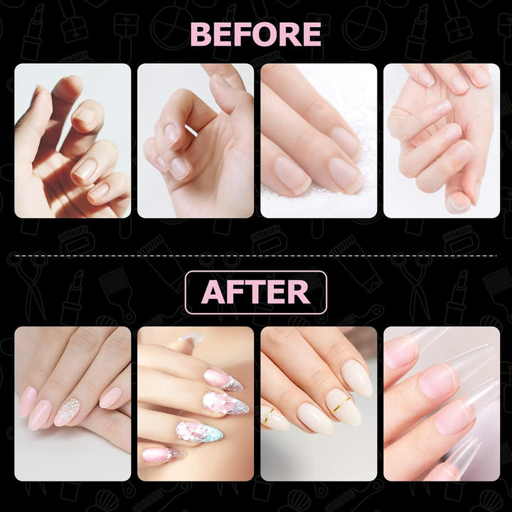 Tipuri de unghii, 500 bucăți de vârfuri de unghii false acrilice artificiale cu cutie de depozitare pentru saloane de unghii și nail art DIY acasă, 10 dimensiuni