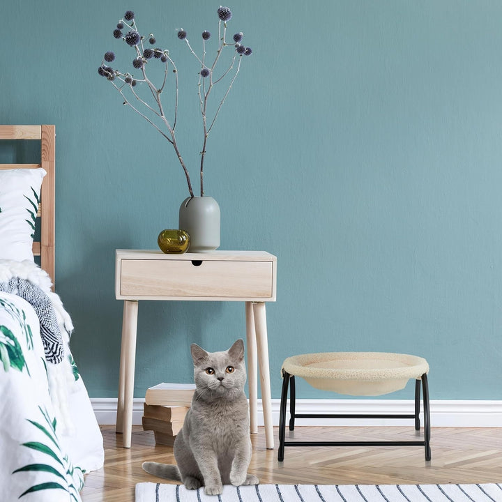 Hamac pentru pisici Relaxdays, scaun suspendat elevat pentru pisici, din pluș, ÎxLxA 25x45x42 cm, pat din oțel pentru pisici, bej/negru