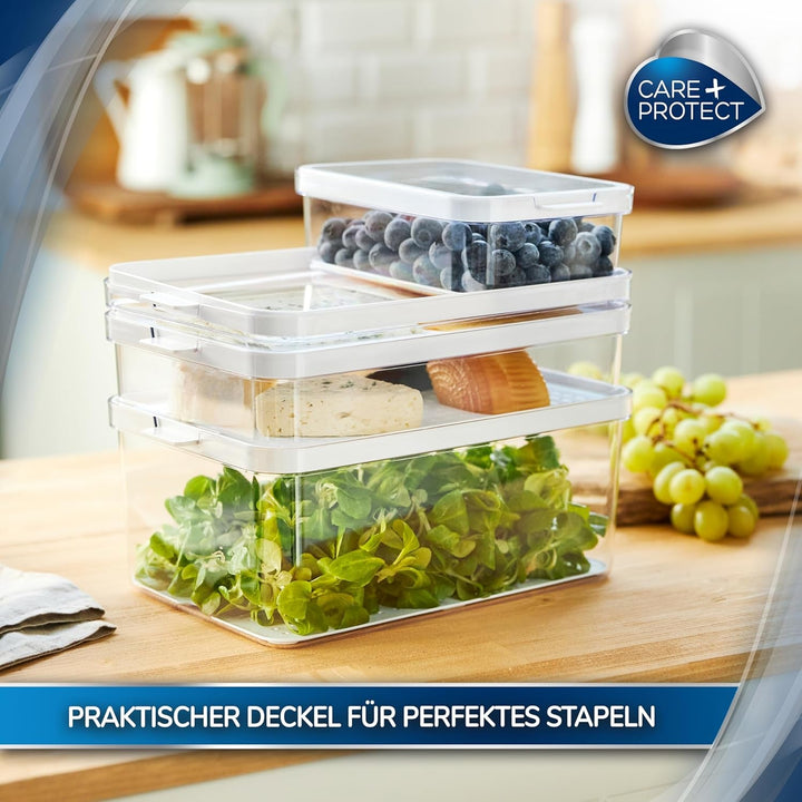 CARE + PROTECT Recipient inteligent pentru alimente, perfect stivuibil, organizator pentru frigider, protejează alimentele de umiditate, păstrează alimentele proaspete mai mult timp, 2,15 l Cutii depozitare alimente Naty Shop