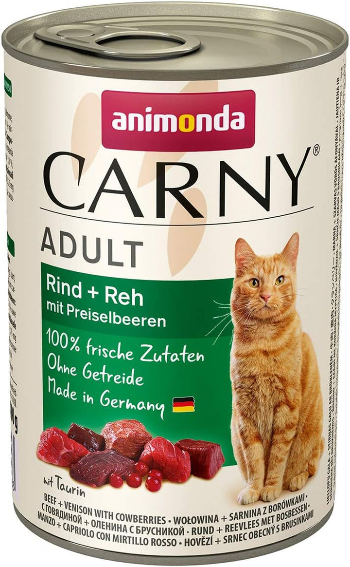 Animonda Carny Adult Hearty Variation (12 X 400 G), hrană umedă pentru pisici adulte, hrană umedă cu 100% ingrediente din carne proaspătă, hrană pentru pisici fără cereale și zahăr