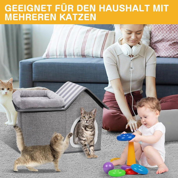 Pat pentru pisici Zvonema, Peșteră pentru pisici, Pat lavabil pentru câini, Pat pliabil 2 în 1 pentru animale de companie, Casă pentru pisici de interior cu pernă detașabilă din pluș, Îmbunătățește somnul, Casă pentru pisici de exterior, pentru căței