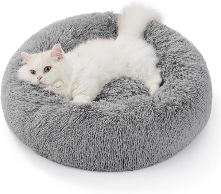 BEDSURE Pat pentru câini, lavabil, pufos, pat pentru pisici - pernă tip gogoașă Ø 50 cm, loc de dormit pentru pisici, câini mici și medii, pernă pluș pentru pisici, pat rotund pufos, gri închis