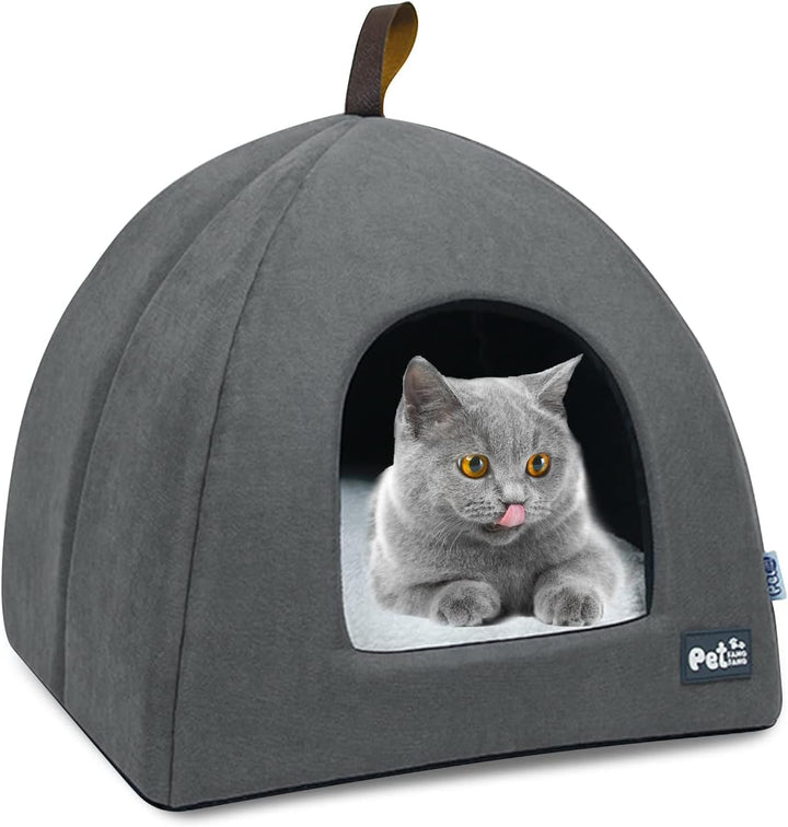 PETCUTE Peșteră pentru Pisici Mari, Pat Lavabil pentru Pisici, Cort pentru Pisici, Coș pentru Pisici și Câini, Căsuță Două în Unu cu Pernă Interioară Detașabilă, Peșteră pentru Cuibărit cu Fund Antiderapant