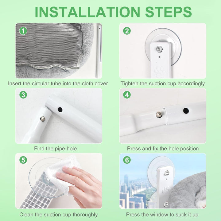 Șezlong pentru pisici: Hamac confortabil pentru fereastră, Pat pentru pisici, Șezlong pentru pervaz cu ventuze rezistente, Până la 15 kg, Hamac pentru pisici mari, Economie de spațiu și Instalare ușoară