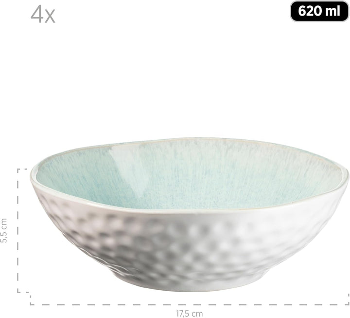 MÄSER Serie Frozen, Geschirr Set Aus Keramik Für 4 Personen, 16-Teiliges Kombiservice Mit Organischen Formen, Farblich Gesprenkeltes Service, Steinzeug, Türkis-Grün Seturi vesela masa Naty Shop