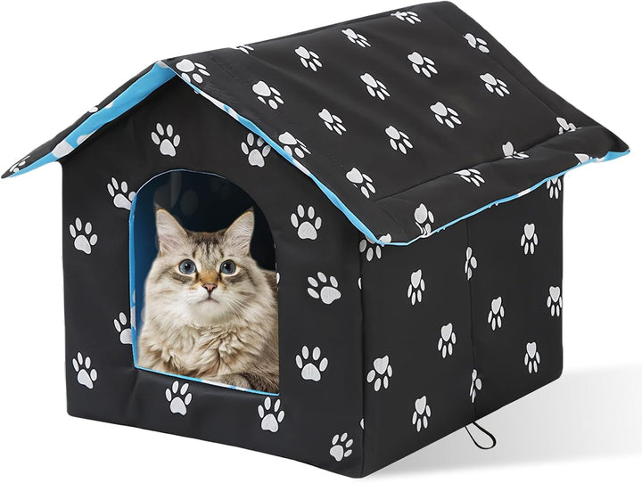 Căsuță pentru pisici în aer liber, peșteră pliabilă pentru pisici, pat pentru pisici rezistent la intemperii, casă pentru pisici în aer liber, pentru animale de companie mici (36 * 26 * 14CM, negru)