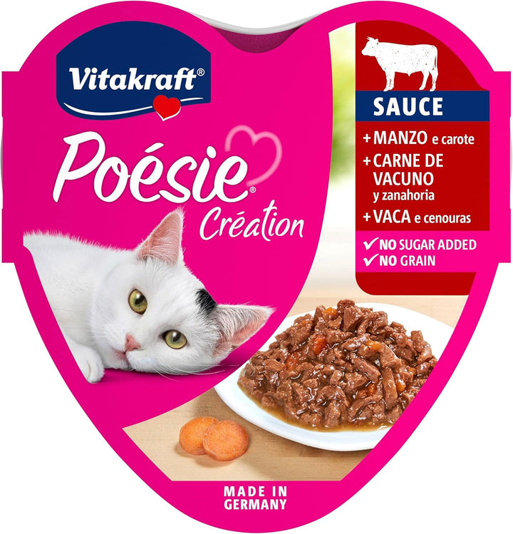 Vitakraft Poésie Creation Pasture, hrană umedă pentru pisici în sos, carne de vită și morcov, 85 G