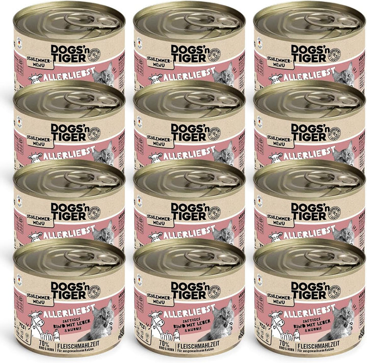 Dogs'N Tiger Gourmet Menu Glückskind, hrană umedă pentru pisoi, pui suculent și păstrăv - fără cereale, zahăr adăugat, conservanți artificiali, compatibilitate optimă, 6X400G