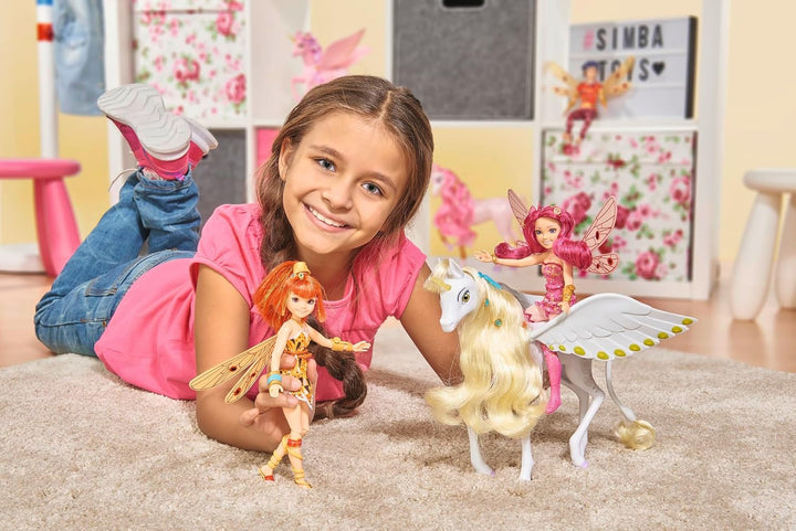 Simba 109480093 - Mia and Me Unicorn Onchao, Cu aripi mobile, agrafe de păr, perie pentru coafat, cal de joacă, ponei, Centopia, de la 3 ani, roz Papusi Naty Shop