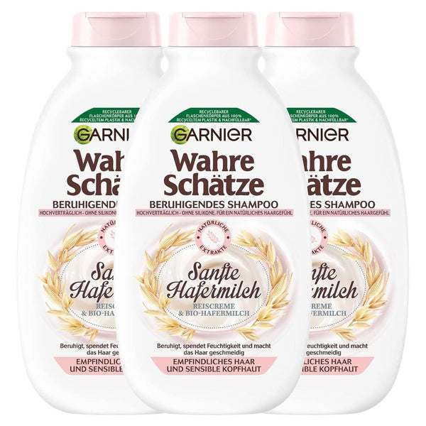 Garnier True Treasures Șampon calmant cu lapte de ovăz delicat pentru păr sensibil, 250 ml Duș și baie Naty Shop 3 x 250 ml