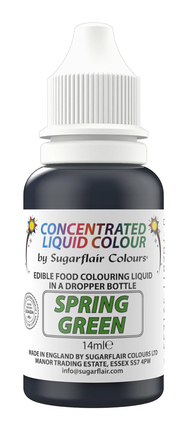 Colorant alimentar lichid comestibil cu picături Sugarflair, verde primăvară - Colorant alimentar pentru pastă de zahăr, cremă de unt - Poate fi folosit cu aerograful - 14 ml