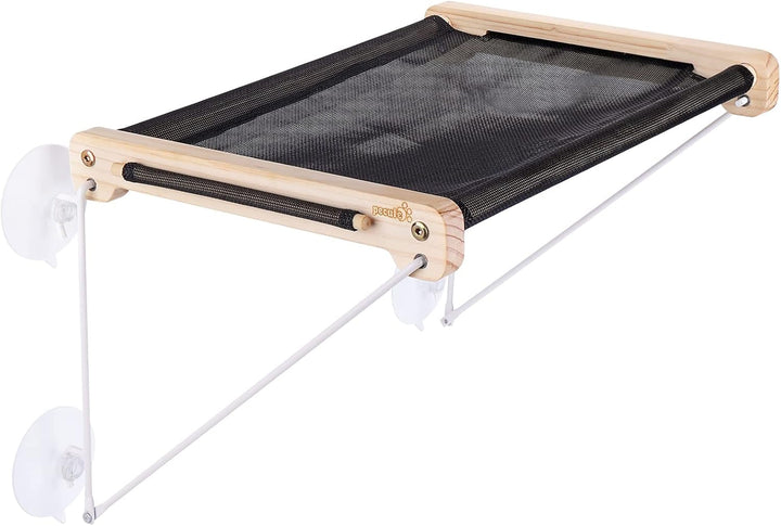 Scaune de fereastră pentru pisici (până la 15 kg), hamac tip șezlong pentru pisici din lemn masiv și metal, pervaz stabil, pat suspendat cu ventuză