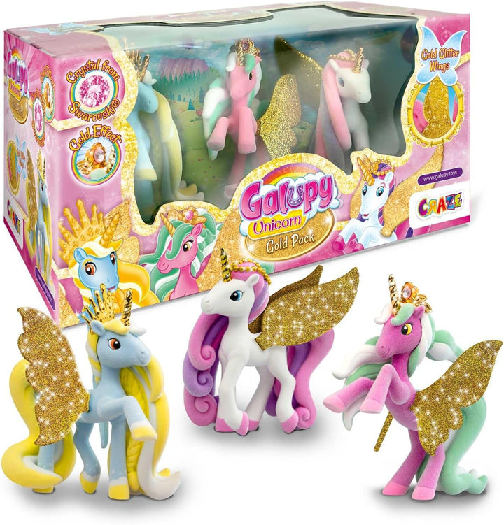 GALUPPY UNICORN - 3 paquets de paquet Unicorne, jouets à licorne, figurines de poney avec ailes brillantes et cristal Swarovski