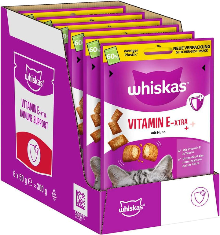 WHISKAS Anti-Hairball Cat Snacks 6 X 50G - Snacks-uri delicioase împotriva bilelor de păr pentru o blană sănătoasă