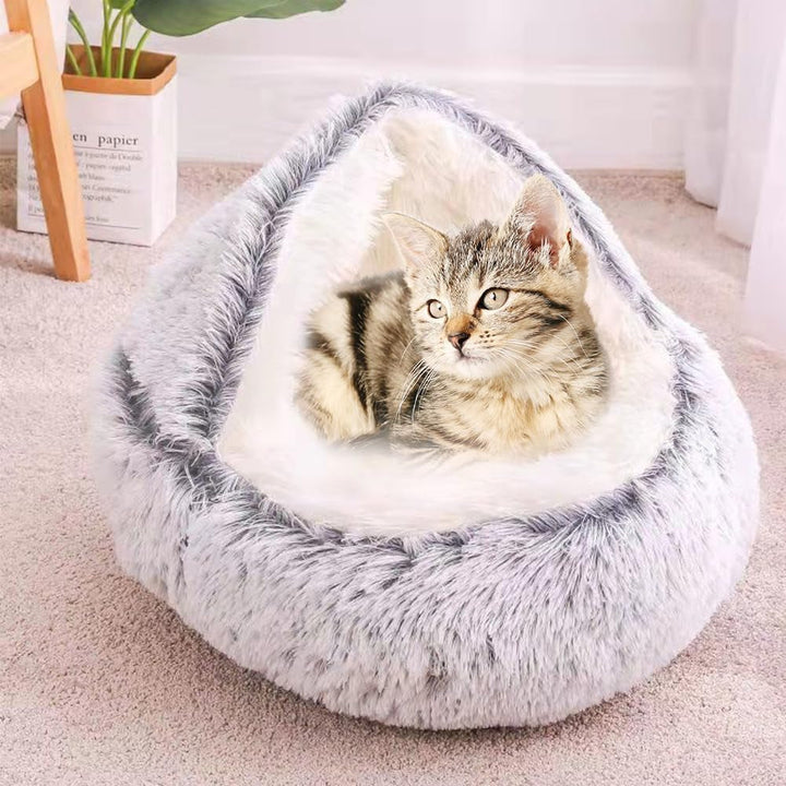 Pat pentru pisici 50CM, pufos și drăgălaș pentru câini, pat rotund pentru animale de companie, pat pentru pisici, peșteră pentru iarnă, pat semi-închis în formă de gogoașă, mare, potrivit pentru câini și pisici