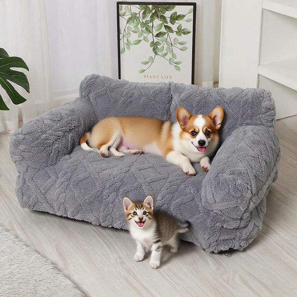 Canapea pentru câini și pisici – Pat pufos pentru câini de talie mică, Pat lavabil pentru pisici cu fund antiderapant, Gri 65 x 45 cm, Canapea moale pentru pisici de până la 7 kg