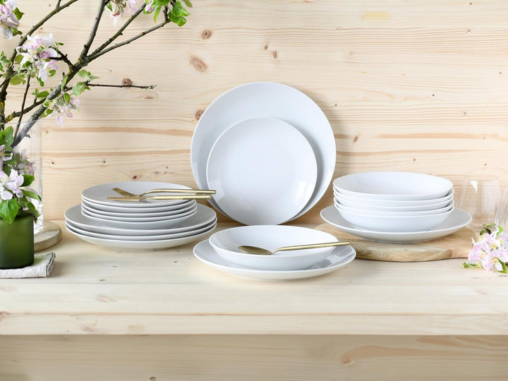 Creatable, 20341, Serie Luna Weiss, 18-Teiliges Geschirrset Für 6 Personen, Teller Set Aus Porzellan, Spülmaschinen- Und Mikrowellengeeignet, Qualitätsproduktion Seturi vesela masa Naty Shop