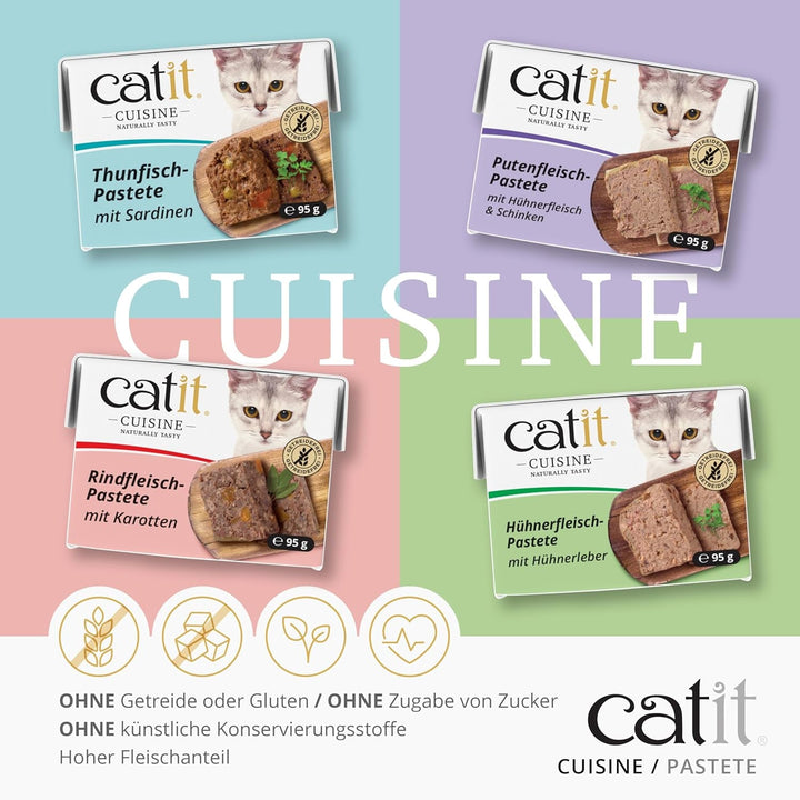 Catit Cuisine - Hrană umedă premium pentru pisici - Pateu cu ton și sardine, Hrană completă, 95G, Fără cereale, Conținut ridicat de pește