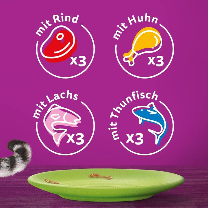 Whiskas Senior 7+ Hrană umedă pentru pisici Mixed Selection in Sauce, 48 de pliculețe, 12X85G (pachet de 4) - Hrană umedă de înaltă calitate, pentru pisici de 7 ani și mai în vârstă