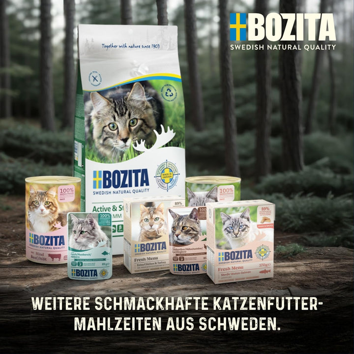 Bozita Tetra Morsels în sos cu carne de vită - 6X370G Hrană premium pentru pisici fără cereale și zahăr, fără OMG - 7,5% proteine și 5% grăsimi - extra nutritivă și gustoasă
