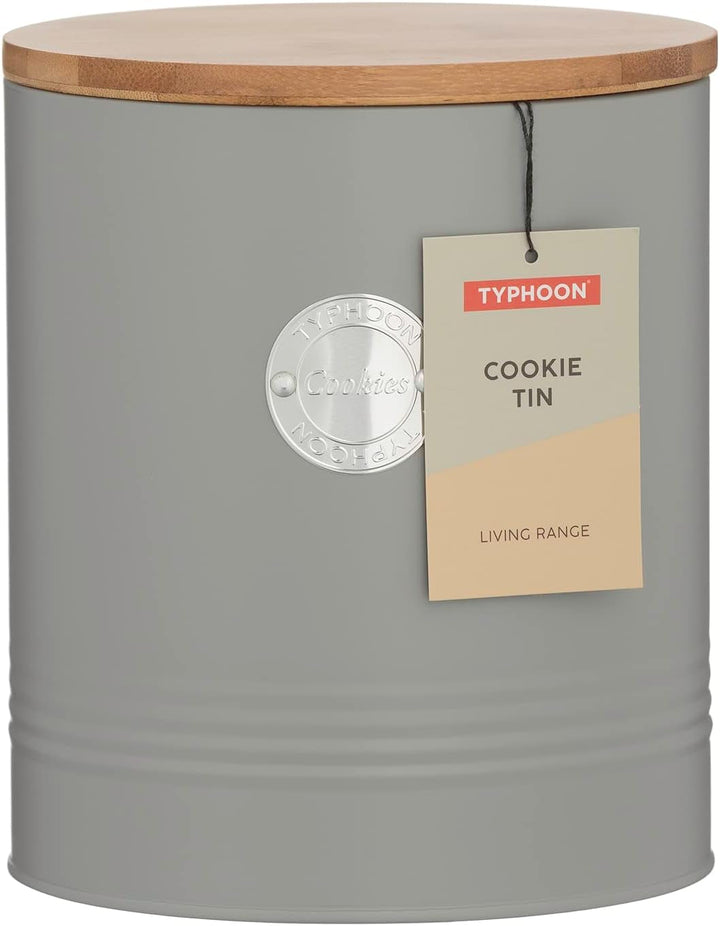 LIVING collection, borcan pentru biscuiți cu capac | gri pastel | cutie de depozitare de 3,4 L pentru biscuiți | borcan pentru biscuiți din oțel cu capac | borcane de depozitare etanșe din bambus cu capac Cutii depozitare alimente Naty Shop