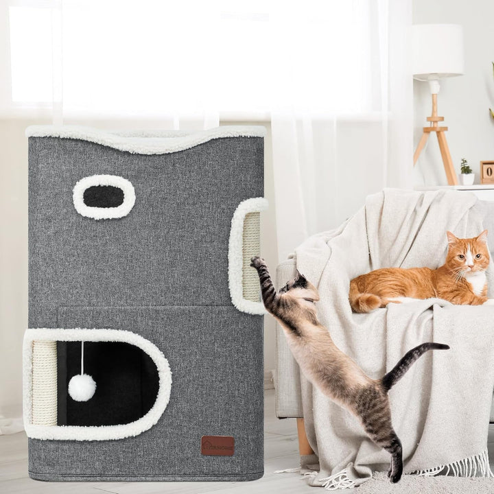 YITAHOME Căsuță pentru pisici de interior, Pat pentru pisici de interior, Butoi pentru pisici, Peșteră pentru pisici, Stâlp mic de zgâriat, Mobilier pentru pisici, Peșteră pentru pisici, Peșteri pentru pisici, Paturi pentru pisici (Gri)