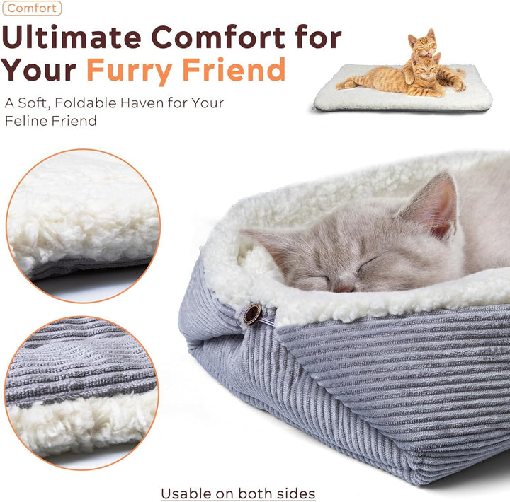 MAIYADUO Pat moale pentru pisici, lavabil, 42 x 38 cm, pat de pluș pentru câini și pisici mici - pernă 2 în 1 pentru pisici, pătură pentru pisici, canapea, cuib pentru pisici