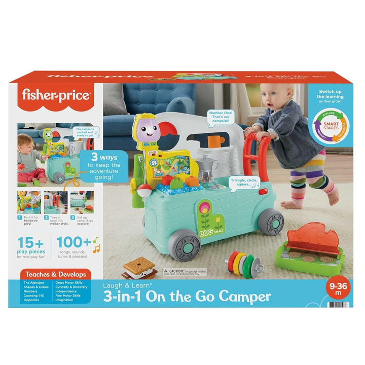 Fisher-Price - Laugh and Learn Camper 3-in-1, jucărie de împins primii pași și centru de activități muzicale, jucărie pentru copii 9-36 luni, HCK51 Jucarii Bebe Naty Shop