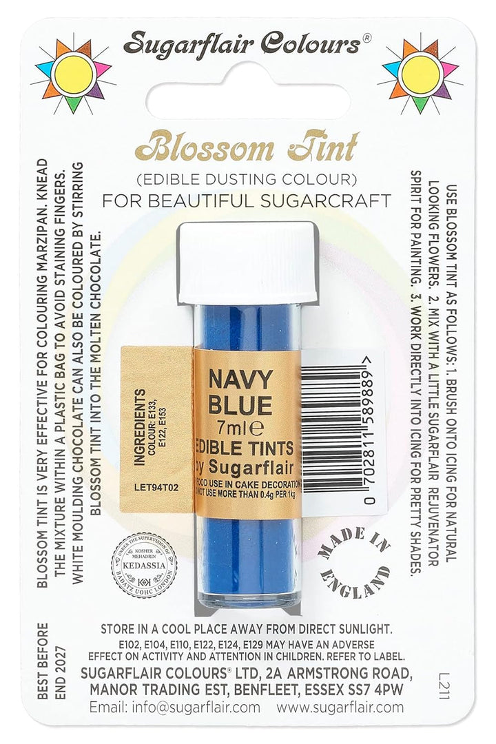 Colorant alimentar pudră Sugarflair Blossom Tint Dusting, albastru marin - Pudră de colorant alimentar pentru decorarea pastei de zahăr colorate, fondantului, glazurii, ciocolatei, cremei de unt, macaroanelor - 7 ml