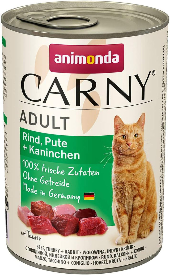 Animonda Carny Adult Hearty Variation (12 X 400 G), hrană umedă pentru pisici adulte, hrană umedă cu 100% ingrediente din carne proaspătă, hrană pentru pisici fără cereale și zahăr