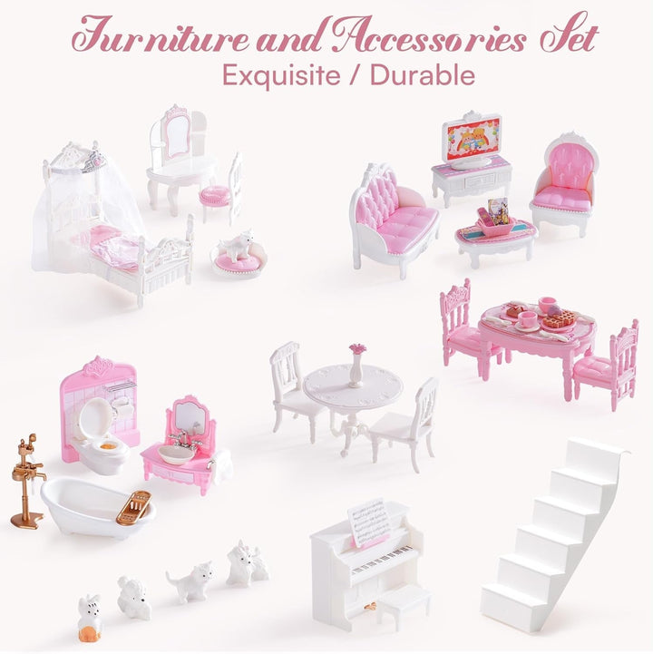 ROBUD casă de păpuși din lemn pentru copii, cadou de jucărie casă de păpuși pentru fete și băieți în vârstă de 3, 4, 5, 6 ani Casute de papusi Naty Shop