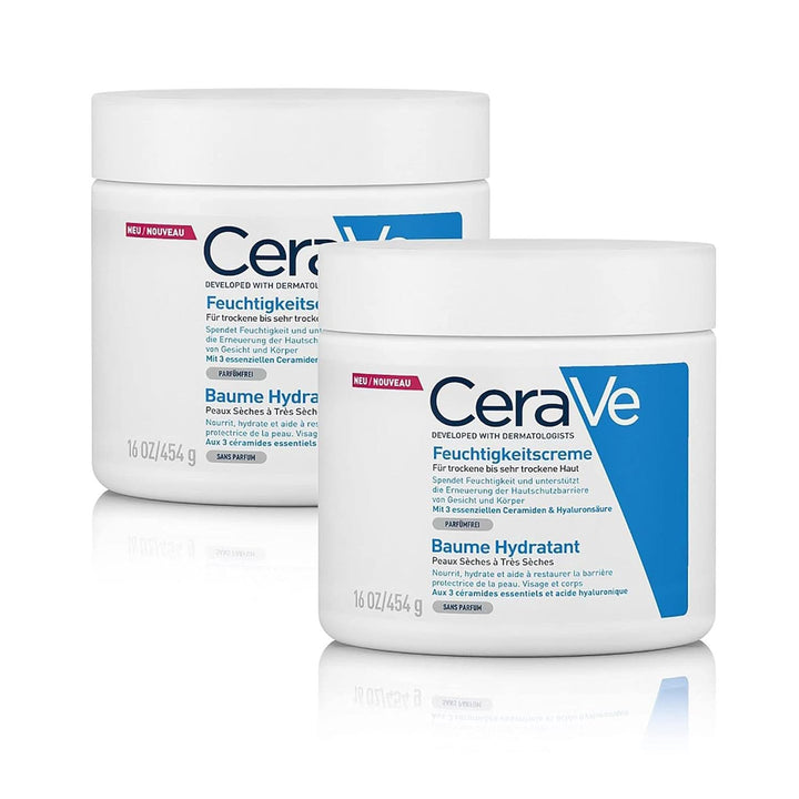 Cerave, Cremă hidratantă pentru corp și față pentru pielea uscată, cu hialuron și 3 ceramide esențiale, 454 g Cosmetice si Infrumusetare Naty Shop 908 g (set)