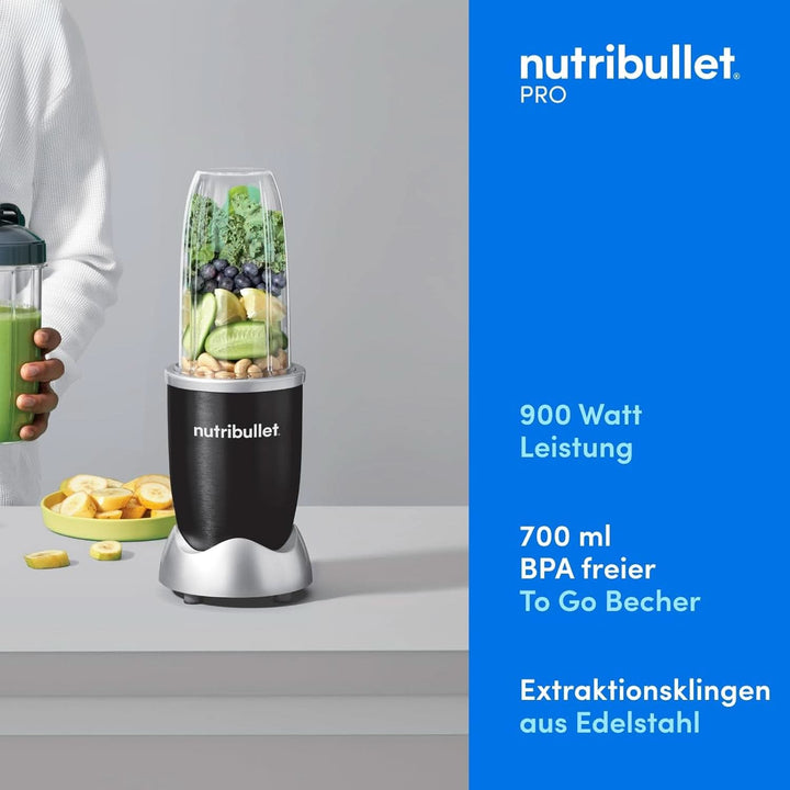 Nutribullet Pro, 900 Watt Leistung, Einfach Und Schnell in Der Anwendung, Kompakt, Leicht Zu Reinigen, Mit 700 Ml Becher, Smoothiemixer, Smoothie Maker, Elektrischer Mixer, NB904B, Schwarz Mama si Copilul Naty Shop