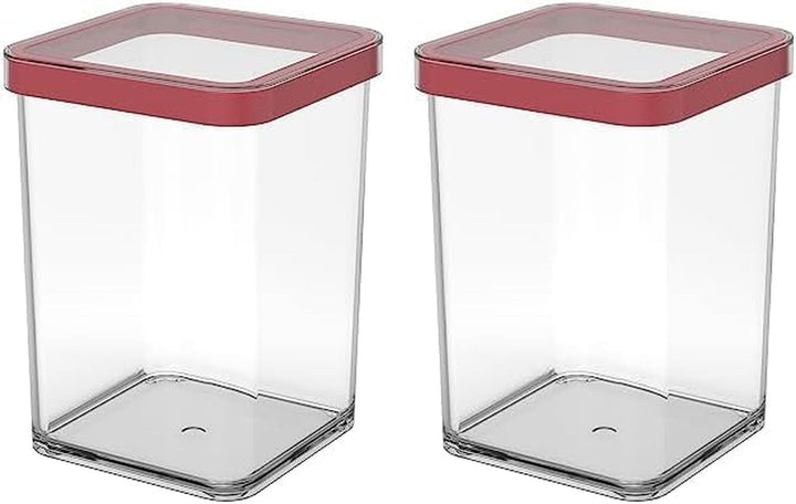 Rotho Loft set de 5 borcane de depozitare cu capac, diferite dimensiuni, plastic alimentar (PP) fără BPA, transparent/roșu, (21,4 x 21,4 x 23,5 cm) Cutii depozitare alimente Naty Shop 1 litru pătrat (pachet de 2)
