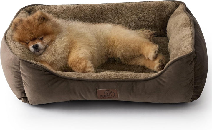 Pat lavabil pentru pisici BEDSURE - Coș de pisică de interior 51 x 41 cm cu bază antiderapantă, Pat pătrat pentru câini mici cu margini moi, Gri