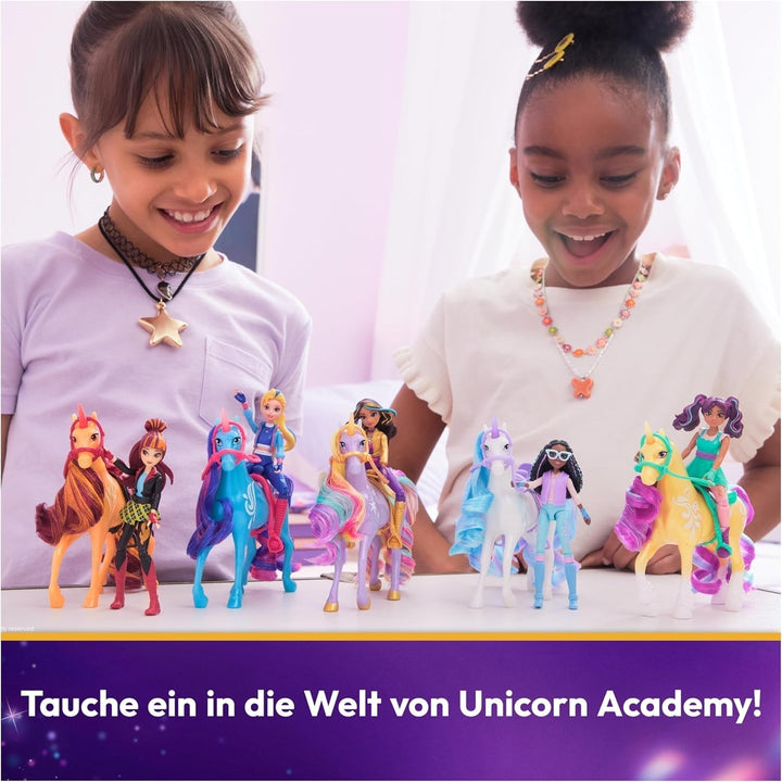 Unicorn Academy AVA și Unicorn Leaf Set - Figurine originale de aproximativ 12 cm înălțime din popularul serial Netflix Cu două accesorii și perii de păr Pentru jocuri de rol imaginative, pentru copii cu vârsta de 4 ani și peste Action figures Naty Shop