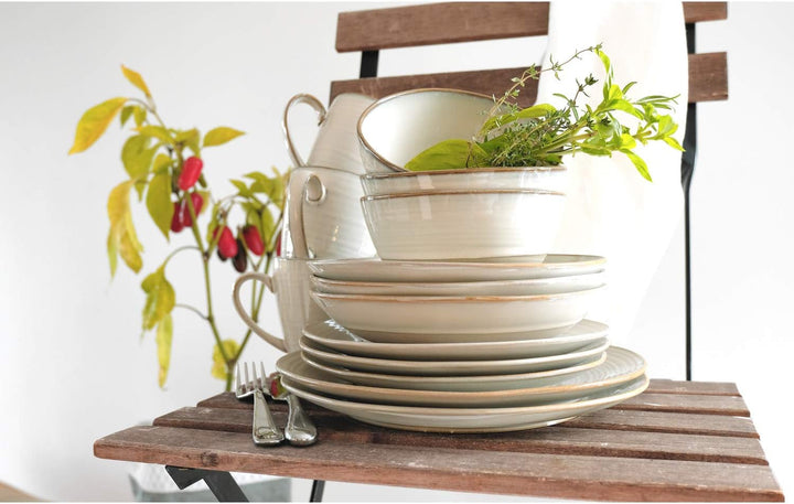 MÄSER 931818 Serie Nottingham Vintage Geschirr-Set Für 4 Personen, 12-Teiliges Frühstücksservice Mit Unregelmäßig Runden Formen Im Retro Look, Steinzeug, Beige Seturi vesela masa Naty Shop