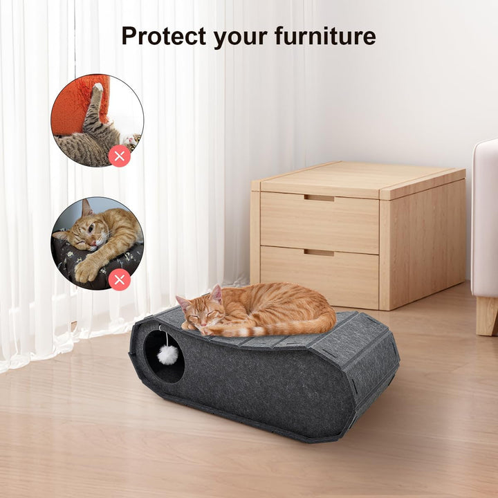 Pat pliabil pentru pisici Beowanzk – Peșteră interioară pentru ascuțirea ghearelor, odihnă, joacă, ascunzătoare acoperită
