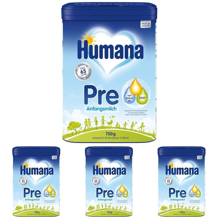 Lapte Humana Initial PRE, de la nastere, lapte praf pentru sugari, numai cu DHA si lactoza, 750 g Naty Shop 4 x 750 grame Lapte praf