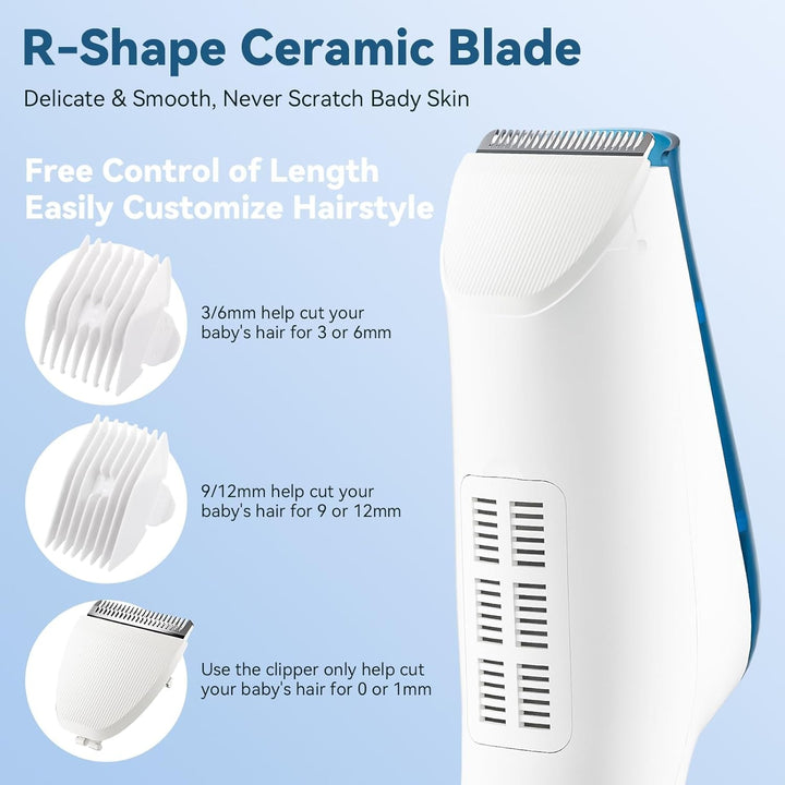 CARER SPARK mașină de tuns păr pentru copii, mașină de tuns păr fără zgomot cu adsorbție în vid pentru copii IPX7 reîncărcabilă cu 2 piepteni de ghidare mașină de tuns profesională sigură Copii - Baie si Skincare Naty Shop
