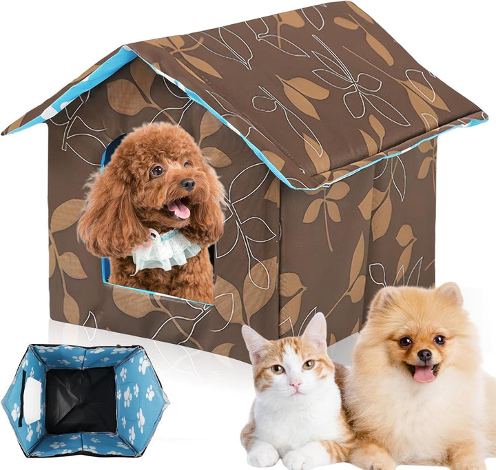 Căsuță pentru pisici în aer liber, rezistentă la iarnă, impermeabilă, caldă, adăpost pliabil pentru animale de companie pentru pisici, peșteră pentru pisici, pat pentru pisici cu pernă detașabilă pentru animale de companie fără stăpân (maro, pătrat)