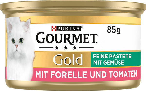 Gourmet Gold Fine Pâté With Vegetables Hrană umedă pentru pisici, cu păstrăv și roșii, 12Pack (12 X 85G)