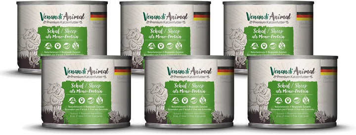 Venandi Animal - Hrană premium pentru pisici - Oaie ca hrană umedă monoproteică, fără cereale și naturală, pachet de 6 (6 X 200G)
