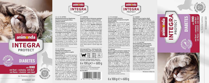 Diabetes Cat, hrană dietetică pentru pisici, hrană umedă pentru diabet zaharat, cu carne de vită, 6 X 100 G (pachet de 2)